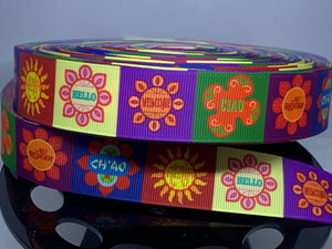 1 yard 1 Inch "It's a Small World" Hello Grosgrain Ribbon