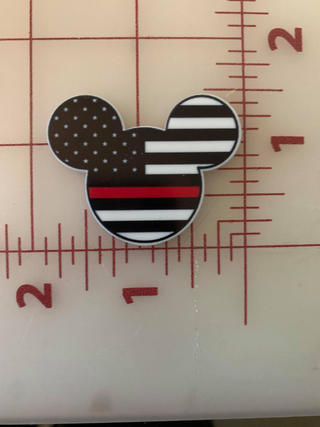 Red Line Firefighter Mouse Head shaped Flat back Printed Resin