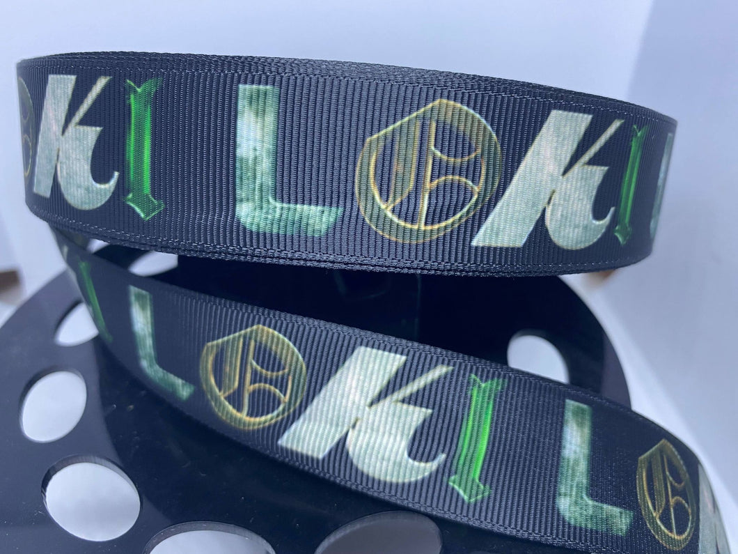 1 yard 1 Inch Loki TV Logo Show Marvel Superhero Grosgrain Ribbon