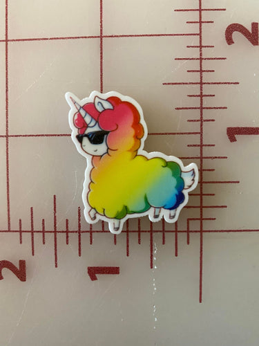 Rainbow Llama Flat Back Printed Resin