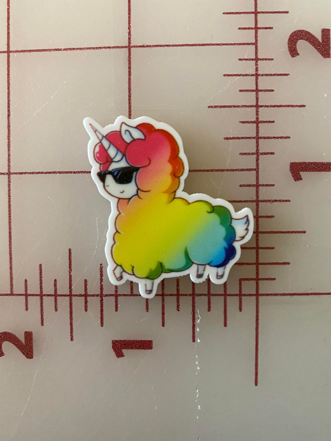 Rainbow Llama Flat Back Printed Resin