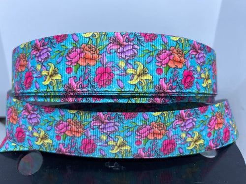 1 yard 1 inch Spring Flowers Floral Print Grosgrain Ribbon