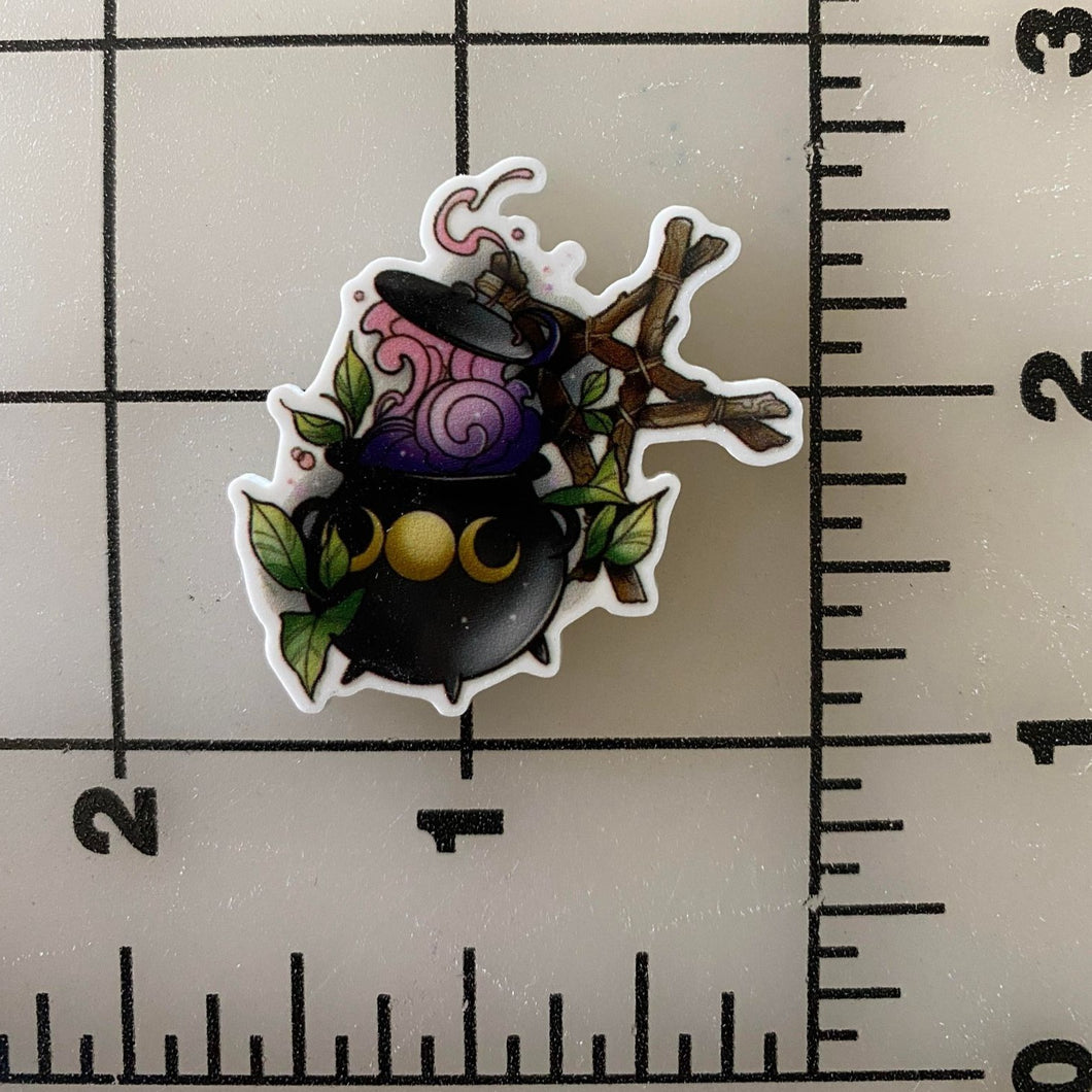 Triple Moon Cauldron with a wooden Pentagram Flat back Printed Resin