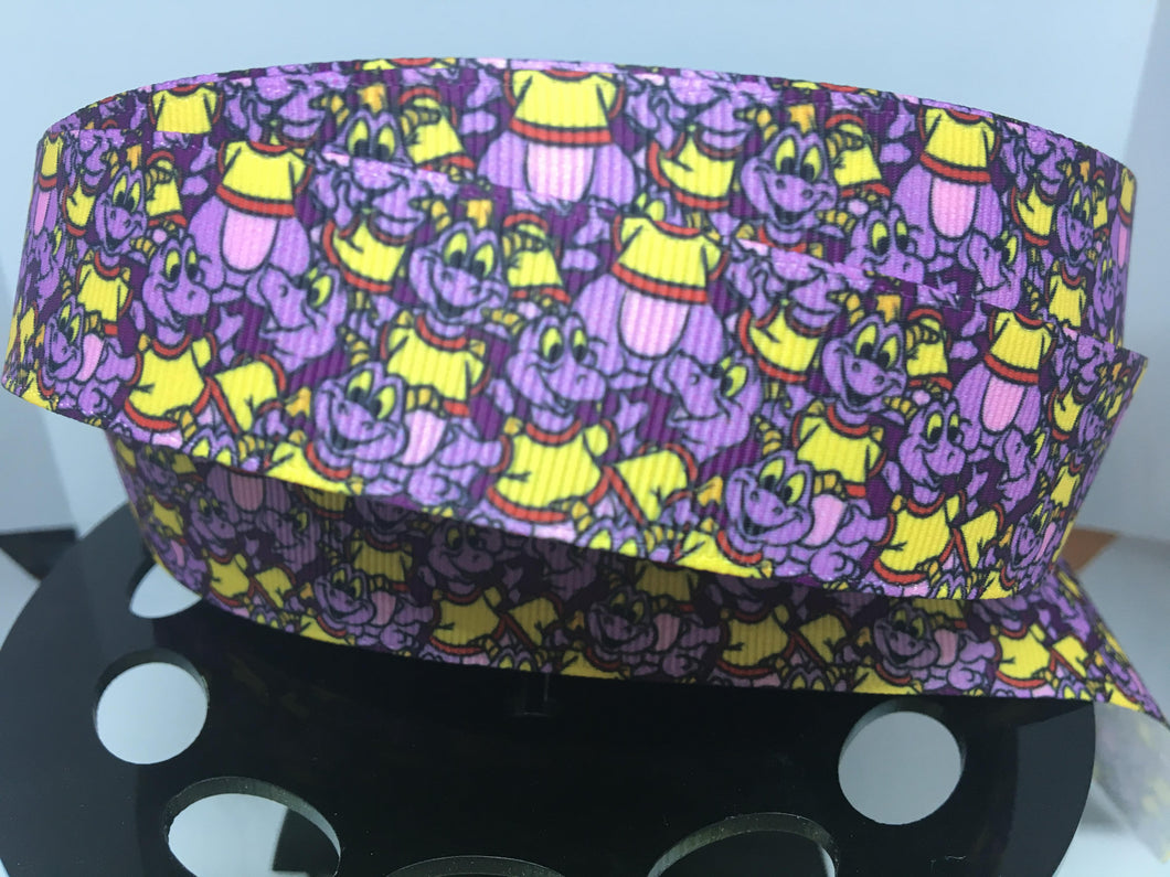 Restock 1 yard 1 inch Epcot Figment Collage Grosgrain Ribbon