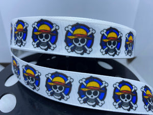 1 yard 7/8" Anime One Piece skull head Grosgrain Ribbon
