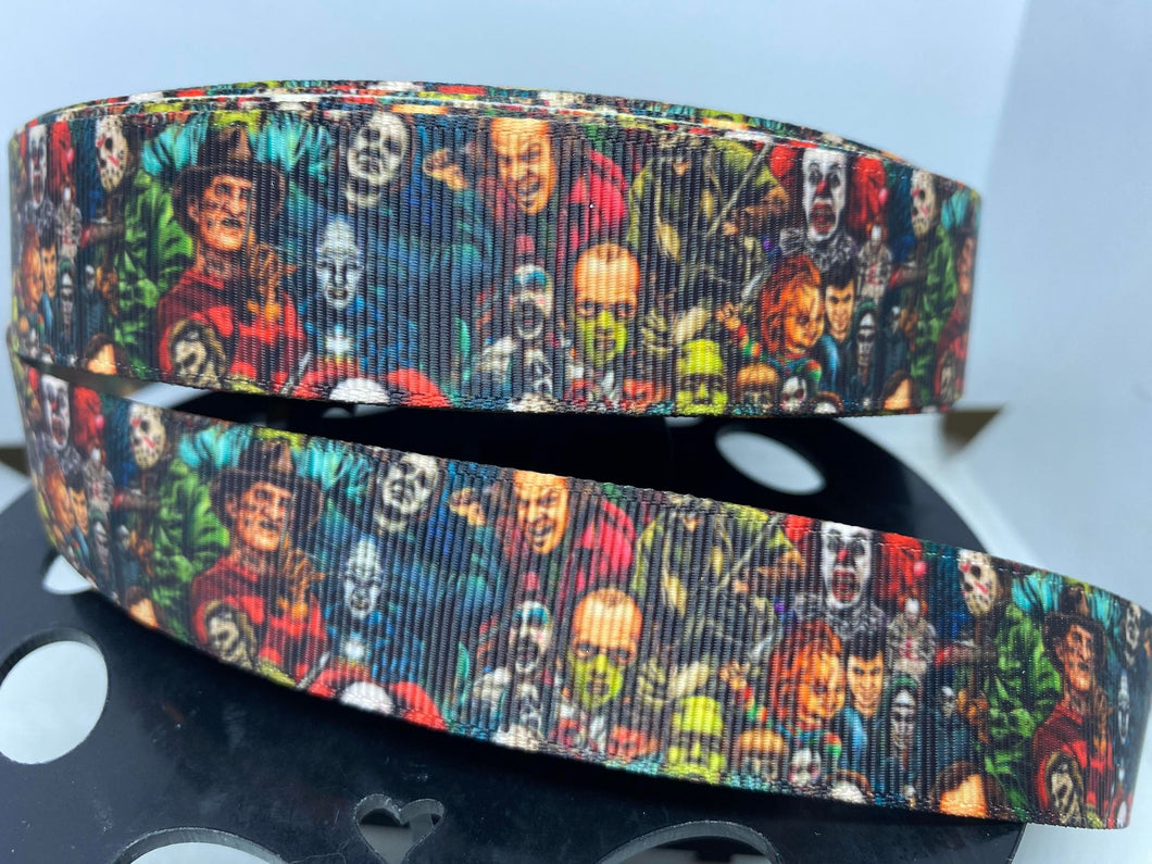 1 yard 1 inch Best of Horror Character Collage Grosgrain Ribbon