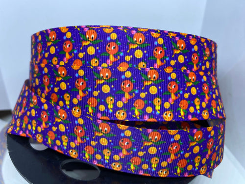 1 yard 1 inch Disney Orange Bird Purple  Print Grosgrain Ribbon
