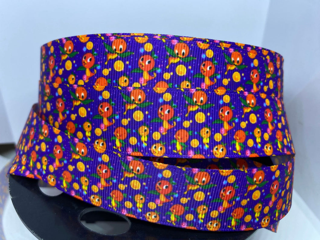 1 yard 1 inch Disney Orange Bird Purple  Print Grosgrain Ribbon