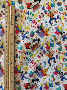 100% Cotton Disney "Happy Birthday"  Custom Print Fabric