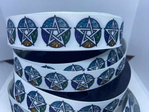 1 yard 1 Inch Pentagram Earth, Air, Fire, Water Grosgrain Ribbon
