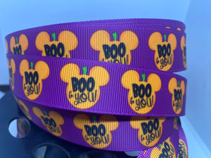 1 yard 7/8"  inch Disney Boo to you Halloween Party Theme Print Grosgrain