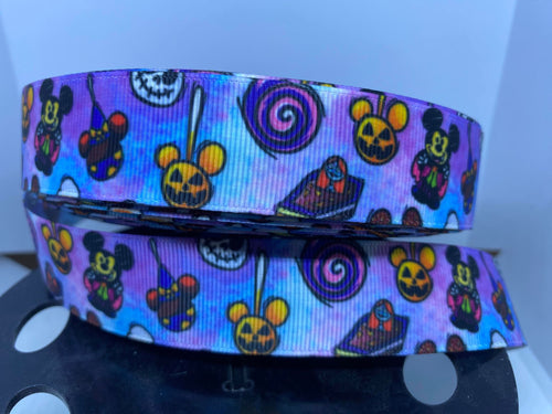 1 yard 1 inch Disney Halloween Park Treats Print Grosgrain Ribbon