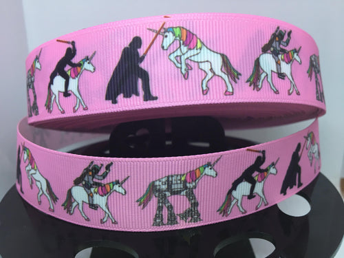 1 yard 1 inch Darth Vader on Unicorns Star Wars Inspired Grosgrain Ribbon