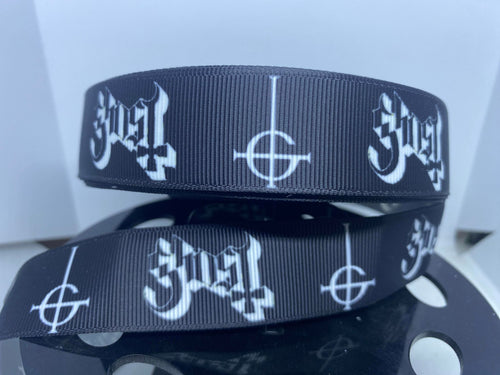 1 yard 1 Inch GHOST Goth Rock Band Print Grosgrain Ribbon