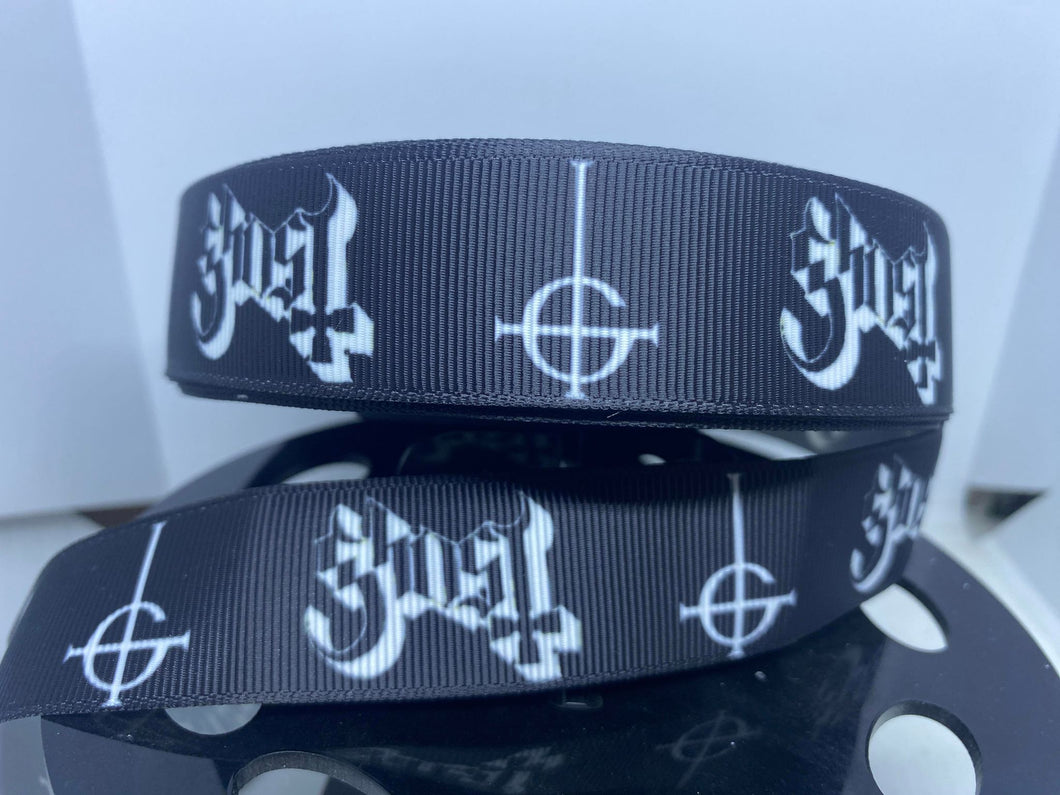 1 yard 1 Inch GHOST Goth Rock Band Print Grosgrain Ribbon
