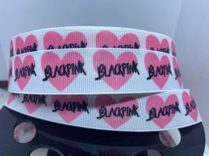 1 Yard 7/8" Black Pink K-Pop Grosgrain Ribbon Korean Girl Group