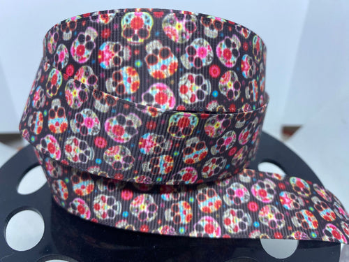 1 yard 1 inch day of the dead Sugar Skulls Grosgrain Ribbon