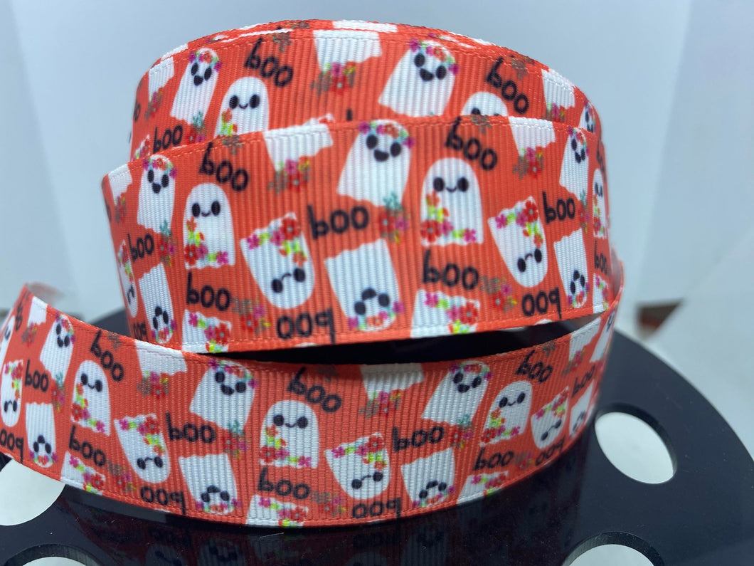 1 yard 1 inch Boo ghost Grosgrain Ribbon
