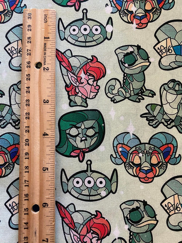 100% Cotton Green Disney Jewels Custom Print Fabric