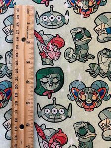 100% Cotton Green Disney Jewels Custom Print Fabric
