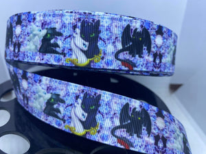 1 yard 1 Inch "How to train your Dragon" Toothless and Light Fury Grosgrain Ribbon
