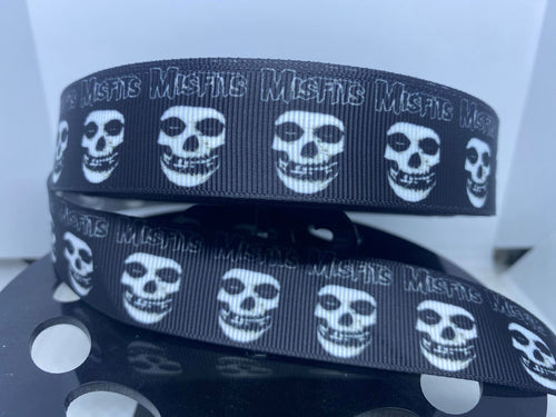 1 yard 1 Inch Misfits Punk Rock Band Custom Print Grosgrain Ribbon