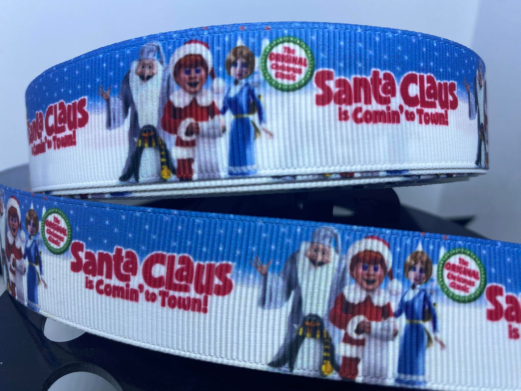 1 Yard 1 inch Christmas Classic Santa Claus is coming to town Grosgrain Ribbon