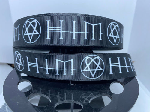 1 yard 1 Inch HIM Goth Rock Band Print Grosgrain Ribbon