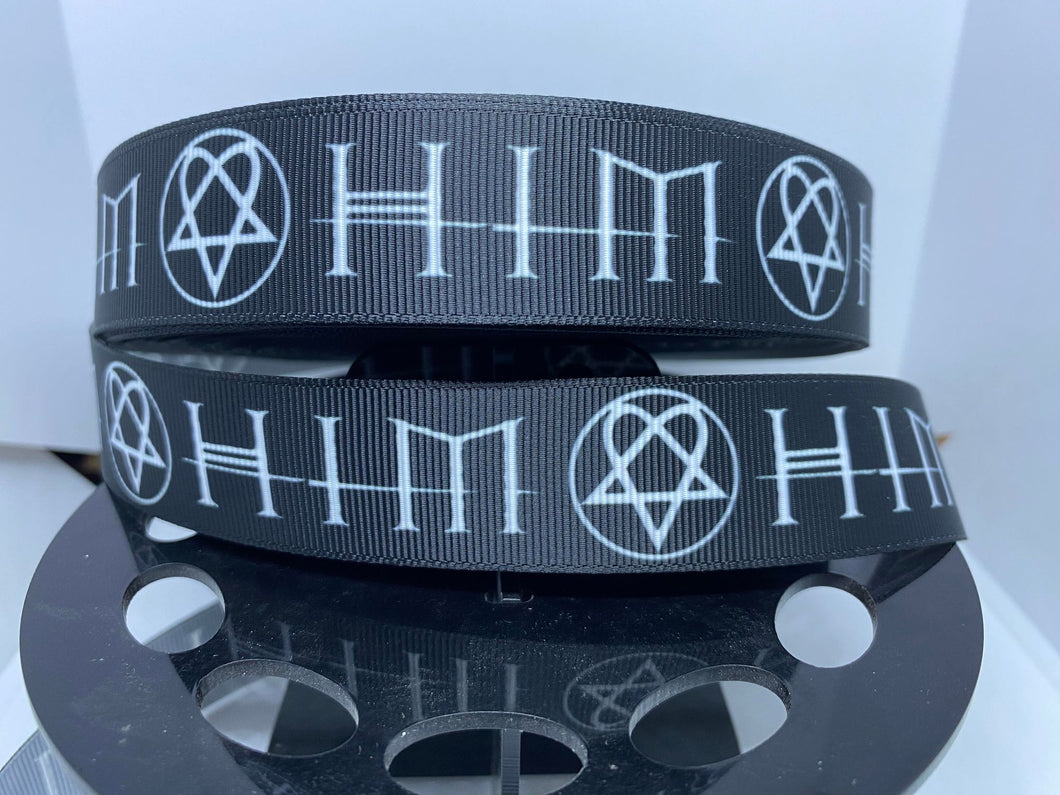 1 yard 1 Inch HIM Goth Rock Band Print Grosgrain Ribbon
