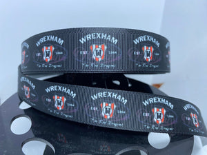 1 yard 7/8" Wrexham AFC Soccer Team Custom Print Grosgrain Ribbon (Black)