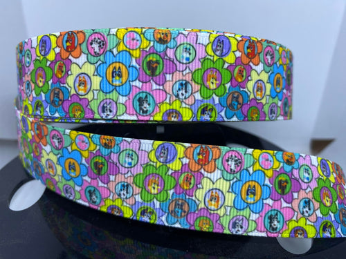 1 yard 1 inch Bluey Flowers and Friends Printed Grosgrain Ribbon