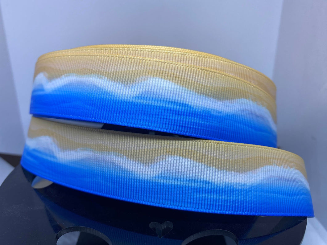 1 yard 1 Inch Beach Shoreline Print Grosgrain Ribbon