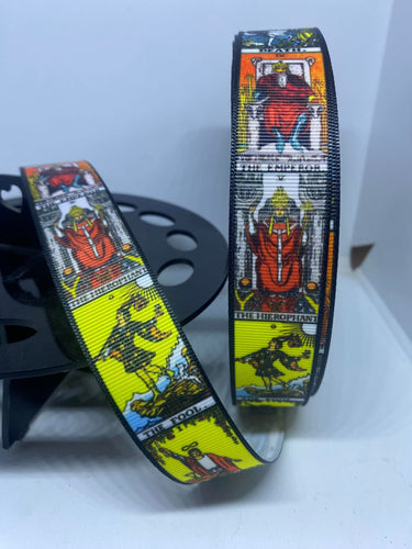 1 yard 1 inch Tarot Cards Vertical Print Grosgrain Ribbon