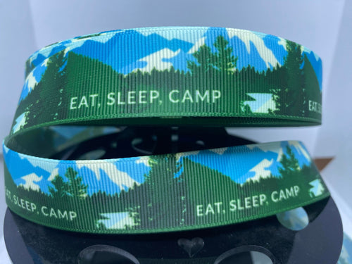 1 yard 1 Inch Eat, Sleep, Camp Print Grosgrain Ribbon