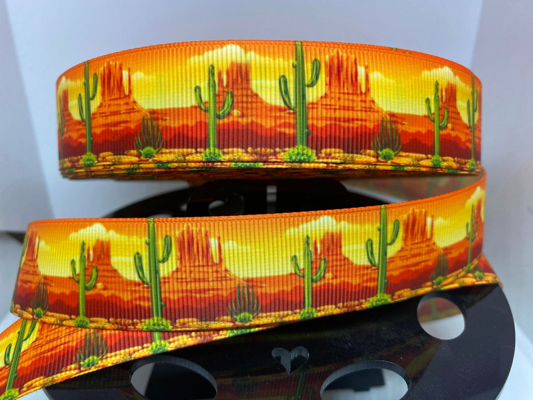 1 yard 1 Inch Desert Sunset/ Cactus Print Grosgrain Ribbon