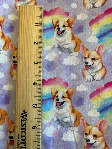 100% Cotton Corgi's and Rainbows Print Fabric