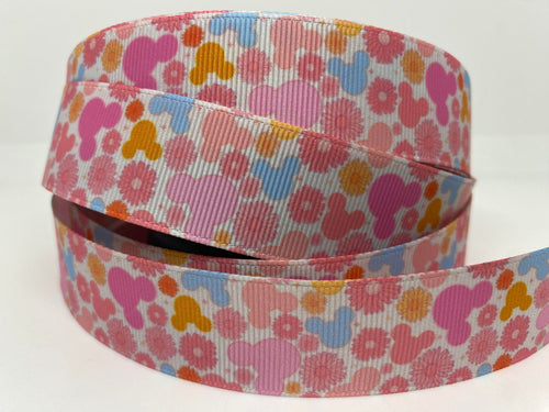1 yard 1 inch Floral Mickey Grosgrain Ribbon