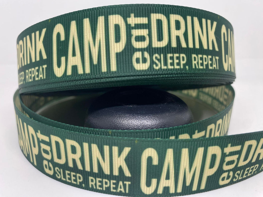 1 yard 1 Inch Camping Print Grosgrain Ribbon
