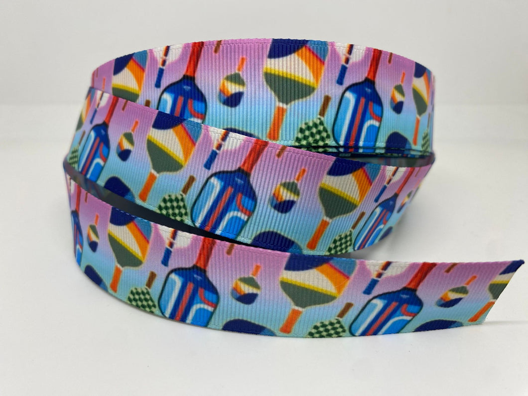1 yard 1 inch colorful Pickleball Paddles Grosgrain Ribbon