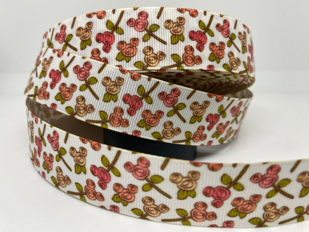1 yard 1 inch Mickey Roses Grosgrain Ribbon