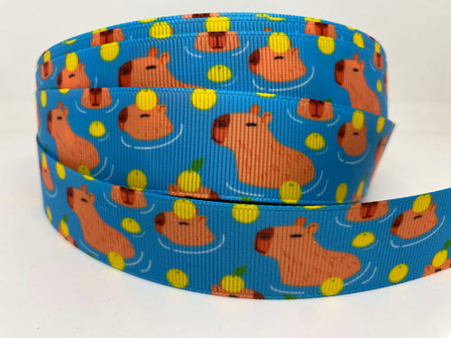 NEW 1 yard 1 inch Capybara Animal Print Grosgrain Ribbon