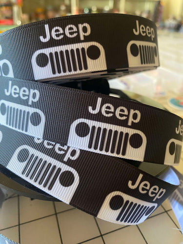 1 yard 1 inch Jeep Custom Print Grosgrain Ribbon