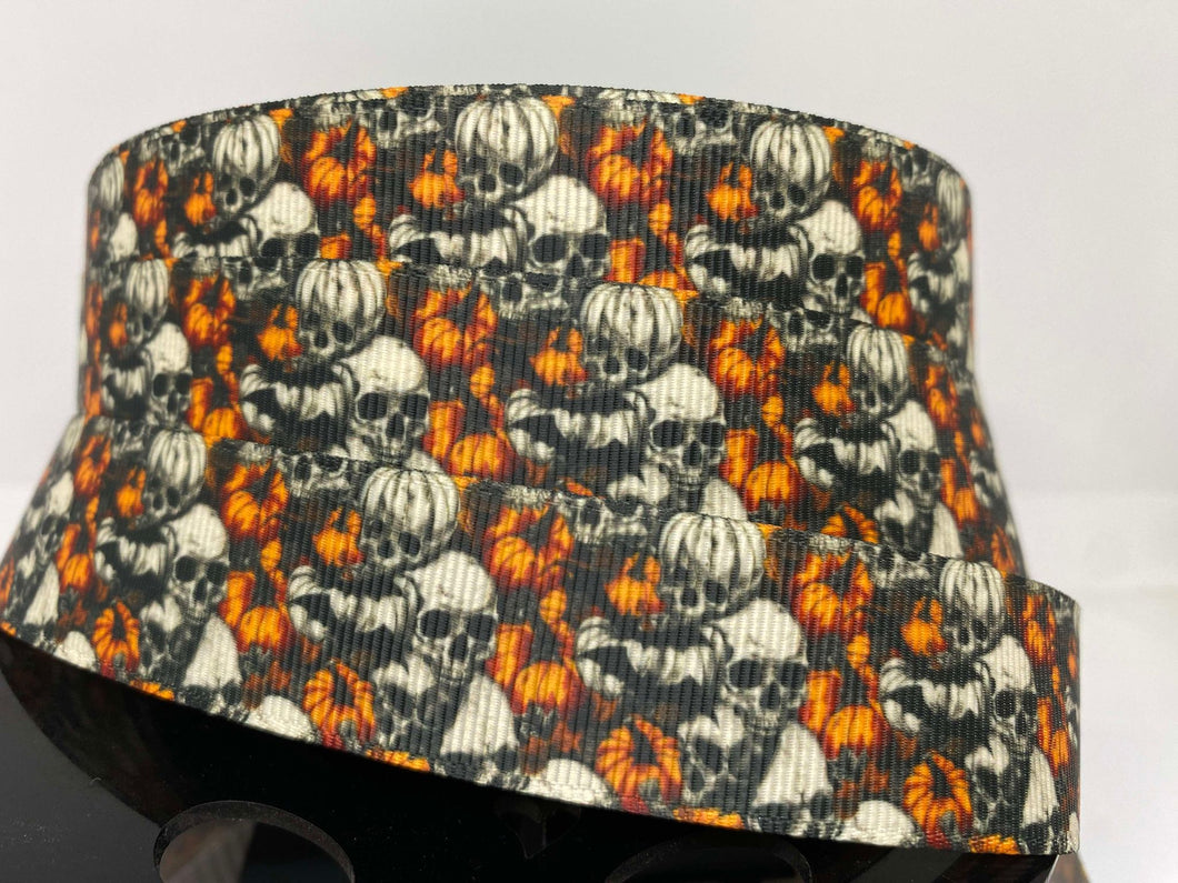 1 yard 1 inch Halloween Skulls and Pumpkins Grosgrain Ribbon