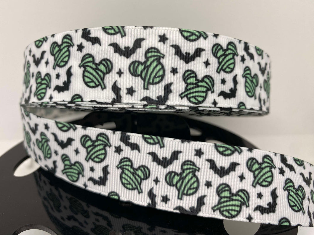 Black Light Reactive 1 yard 1 inch Mummy Mickey Print Grosgrain Ribbon