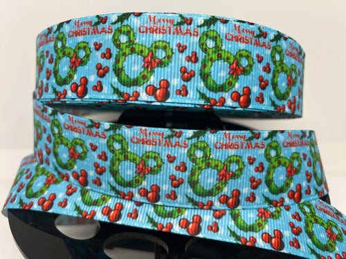 1 Yard 1 Inch Christmas Mickey Wreath Grosgrain Ribbon
