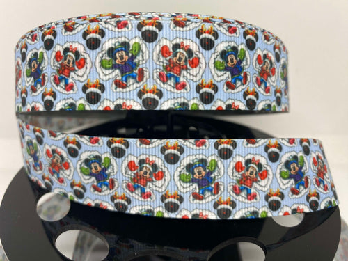 1 Yard 1 Inch Mickey and Minnie Snow Angels Grosgrain Ribbon