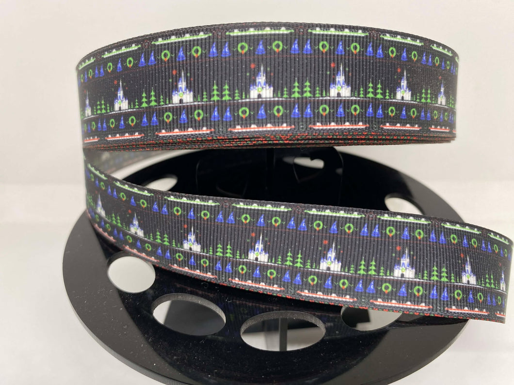 1 Yard 1 Inch Disney Castle Ugly Christmas Sweater Grosgrain Ribbon