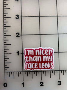 NEW "I'm nicer than my face looks" flatback Printed Resin