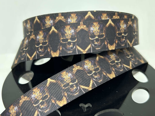 CLEARANCE 1 yards 1 inch wide Gold Pirate Skull and Crossbones Grosgrain Ribbon