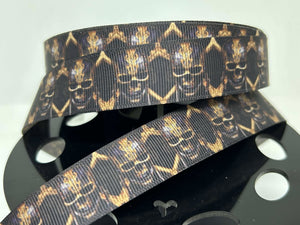 CLEARANCE 1 yards 1 inch wide Gold Pirate Skull and Crossbones Grosgrain Ribbon